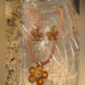 Vintage Designer Collection floral amber necklace and earrings set